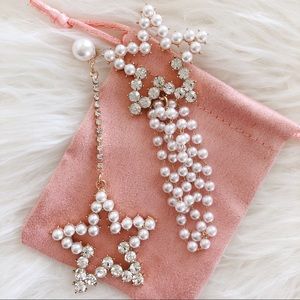 New! Pearl Rhinestone Gold Star Drop Earrings!